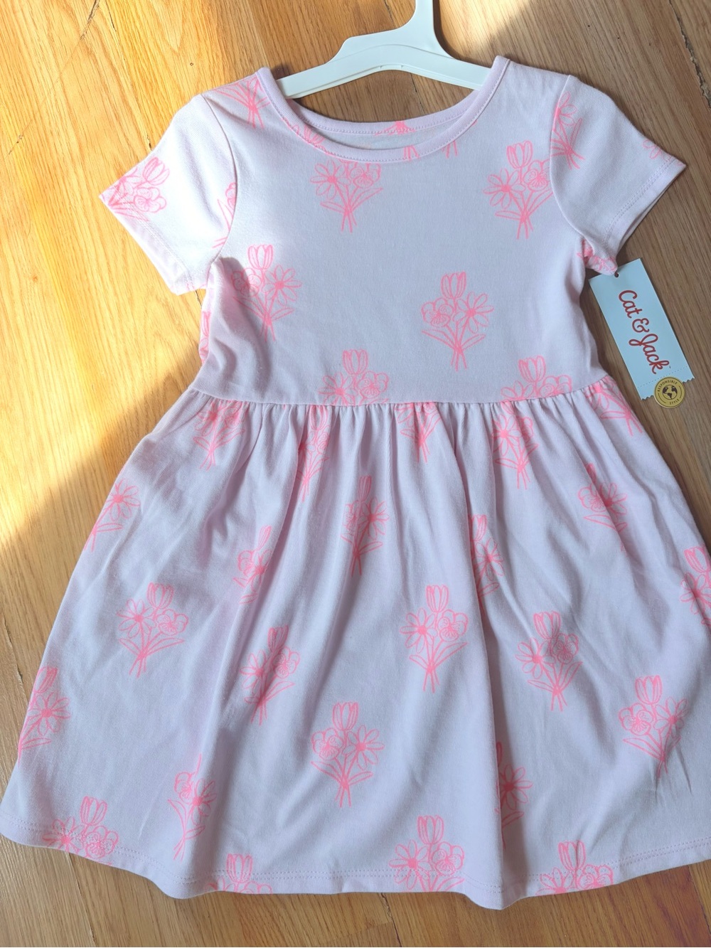 Cat & Jack Light Pink Floral Short Sleeve Girls Dress